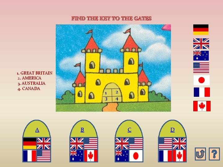 FIND THE KEY TO THE GATES 1. GREAT BRITAIN 2. AMERICA 3. AUSTRALIA 4.