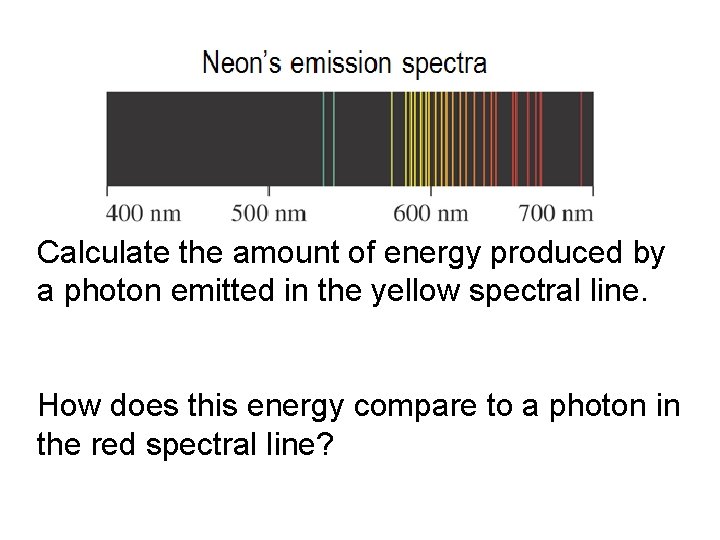 Calculate the amount of energy produced by a photon emitted in the yellow spectral