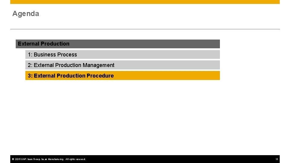 Agenda External Production 1: Business Process 2: External Production Management 3: External Production Procedure
