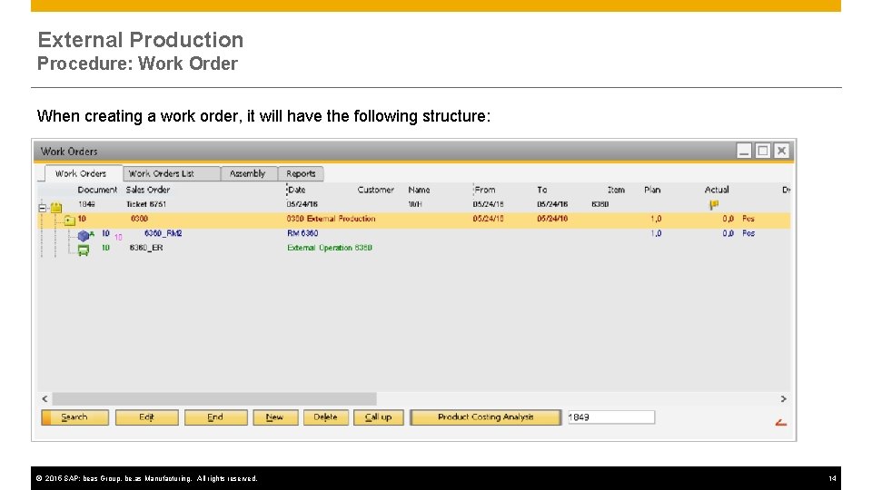 External Production Procedure: Work Order When creating a work order, it will have the