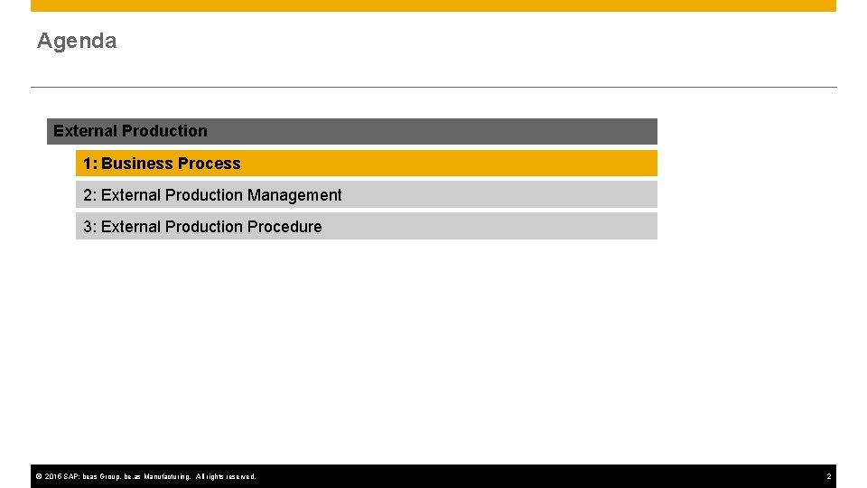 Agenda External Production 1: Business Process 2: External Production Management 3: External Production Procedure