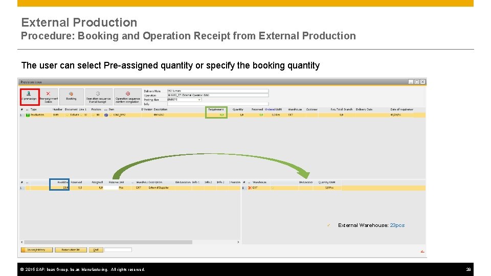 External Production Procedure: Booking and Operation Receipt from External Production The user can select