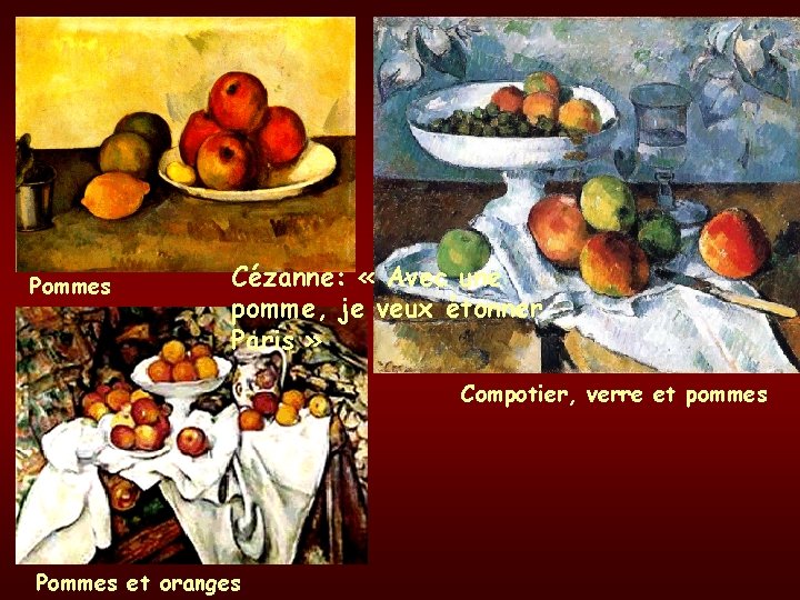 Il aime peindre les natures mortes Pommes Cézanne: « Avec une pomme, je veux