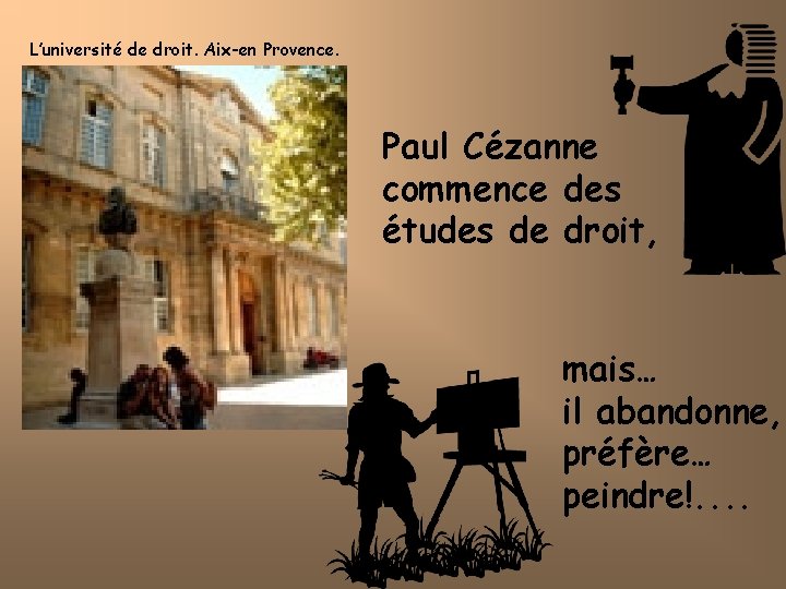L’université de droit. Aix-en Provence. Paul Cézanne commence des études de droit, mais… il