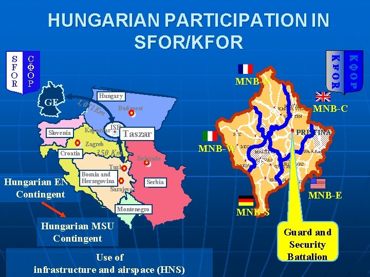 HUNGARIAN PARTICIPATION IN SFOR/KFOR MNB-N 1, 0 GE Slovenia Hungary 71 K m PODUJEVO
