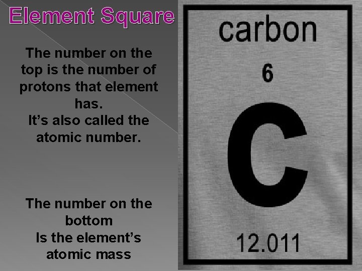 Element Square The number on the top is the number of protons that element Element Square The number on the top is the number of protons that element