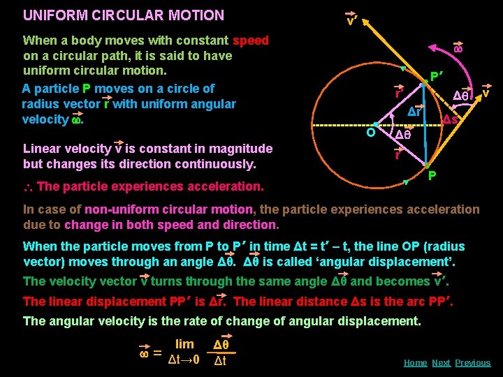 UNIFORM CIRCULAR MOTION When a body moves with constant speed on a circular path,