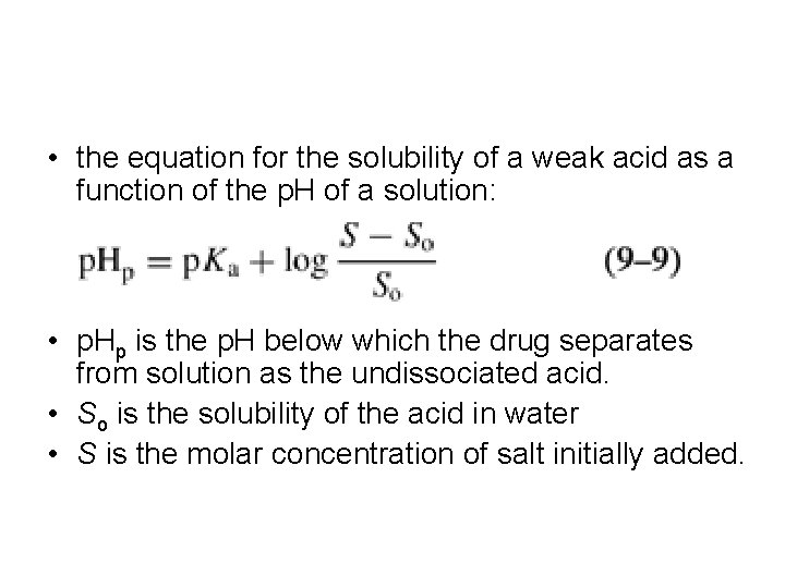  • the equation for the solubility of a weak acid as a function