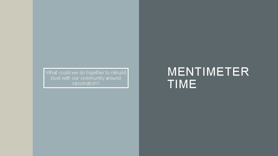 What could we do together to rebuild trust with our community around vaccination? MENTIMETER