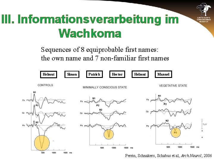 III. Informationsverarbeitung im Wachkoma Sequences of 8 equiprobable first names: the own name and