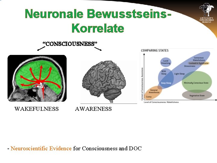 Neuronale Bewusstseins. Korrelate “CONSCIOUSNESS” WAKEFULNESS AWARENESS - Neuroscientific Evidence for Consciousness and DOC 