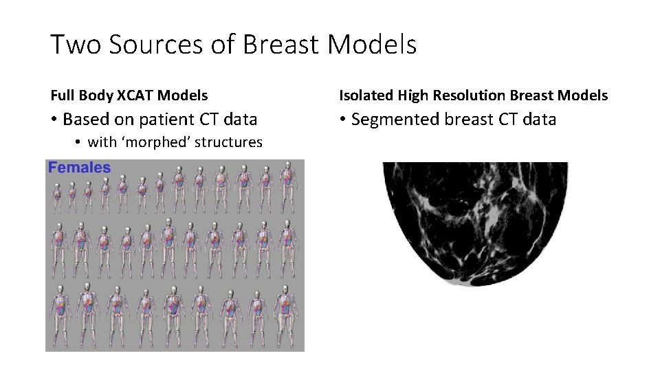 Two Sources of Breast Models Full Body XCAT Models Isolated High Resolution Breast Models