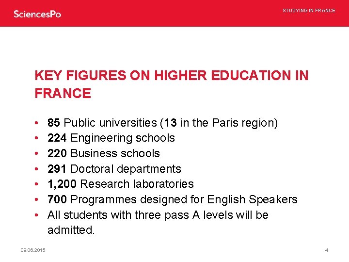 STUDYING IN FRANCE KEY FIGURES ON HIGHER EDUCATION IN FRANCE • • 09. 06.