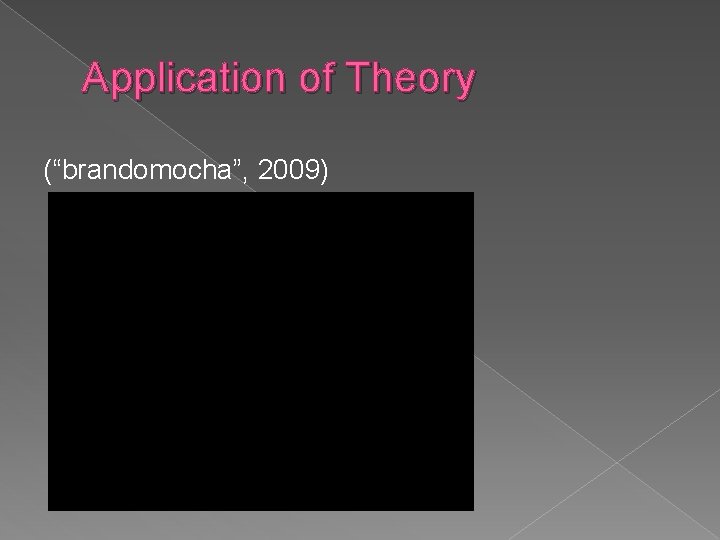 Application of Theory (“brandomocha”, 2009) Application of Theory (“brandomocha”, 2009)