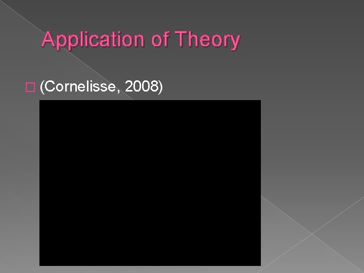 Application of Theory � (Cornelisse, 2008) Application of Theory � (Cornelisse, 2008)