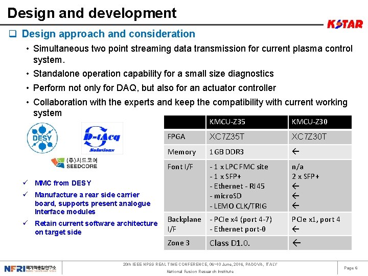 Design and development q Design approach and consideration • Simultaneous two point streaming data