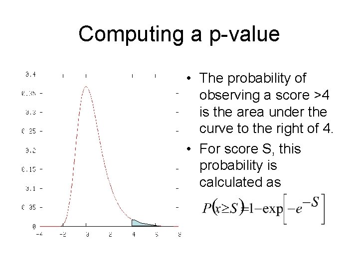 Computing a p-value • The probability of observing a score >4 is the area
