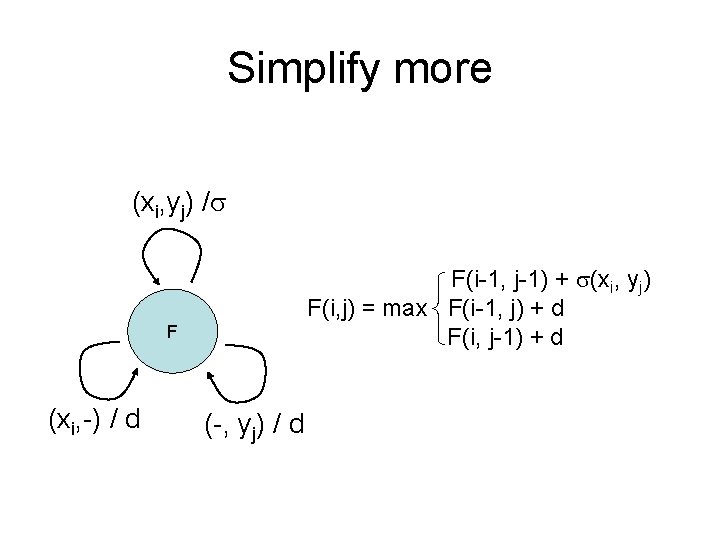 Simplify more (xi, yj) / F(i-1, j-1) + (xi, yj) F(i, j) = max