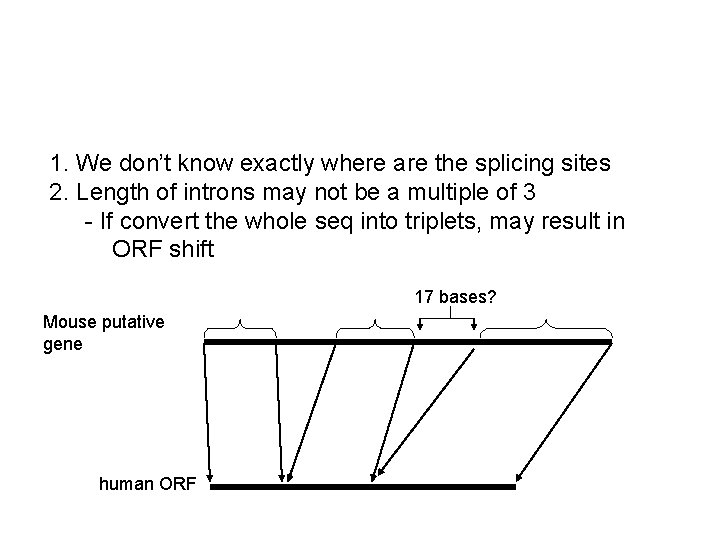 1. We don’t know exactly where are the splicing sites 2. Length of introns