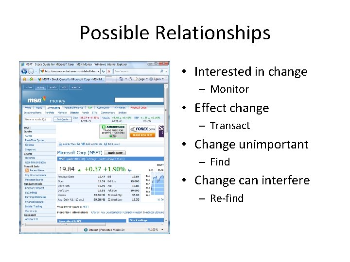 Possible Relationships • Interested in change – Monitor • Effect change – Transact •