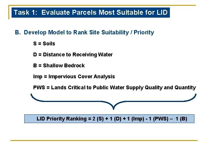 Task 1: Evaluate Parcels Most Suitable for LID B. Develop Model to Rank Site