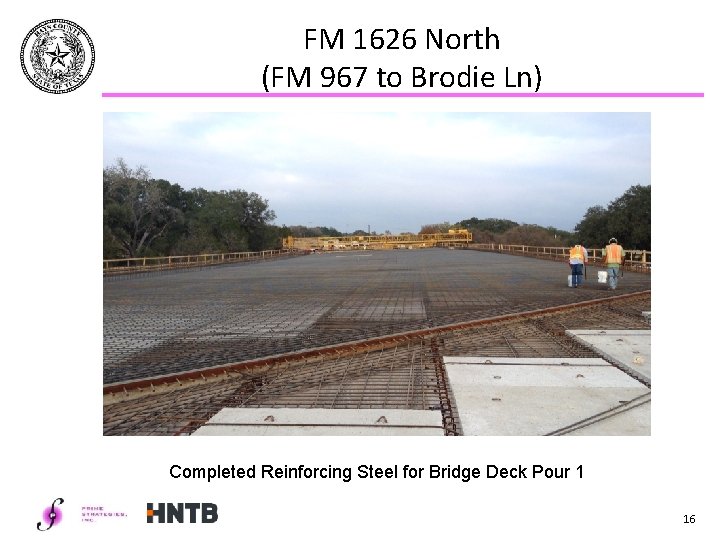 FM 1626 North (FM 967 to Brodie Ln) Completed Reinforcing Steel for Bridge Deck