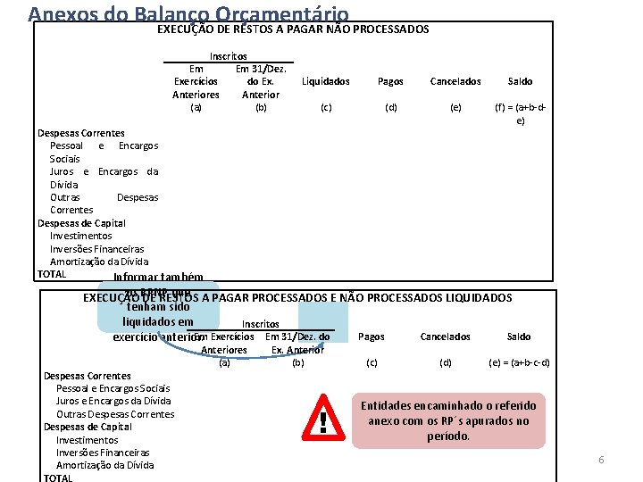 Anexos do Balanço Orçamentário EXECUÇÃO DE RESTOS A PAGAR NÃO PROCESSADOS Inscritos Em Em