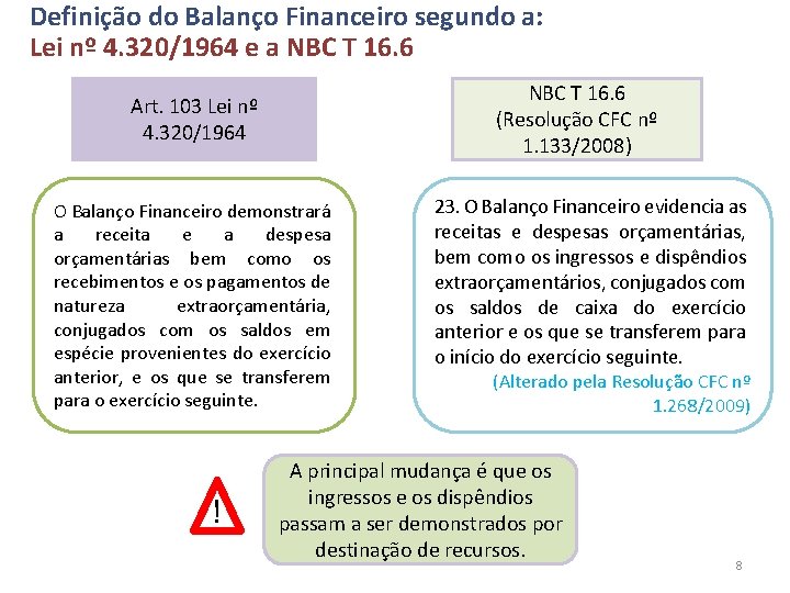 Definição do Balanço Financeiro segundo a: Lei nº 4. 320/1964 e a NBC T