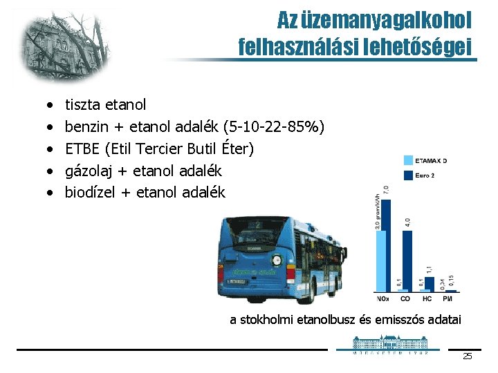 Az üzemanyagalkohol felhasználási lehetőségei • • • tiszta etanol benzin + etanol adalék (5