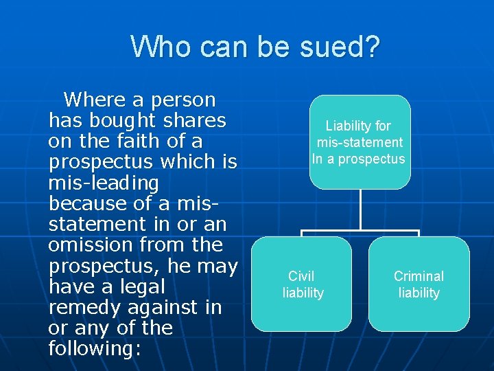 Who can be sued? Where a person has bought shares on the faith of