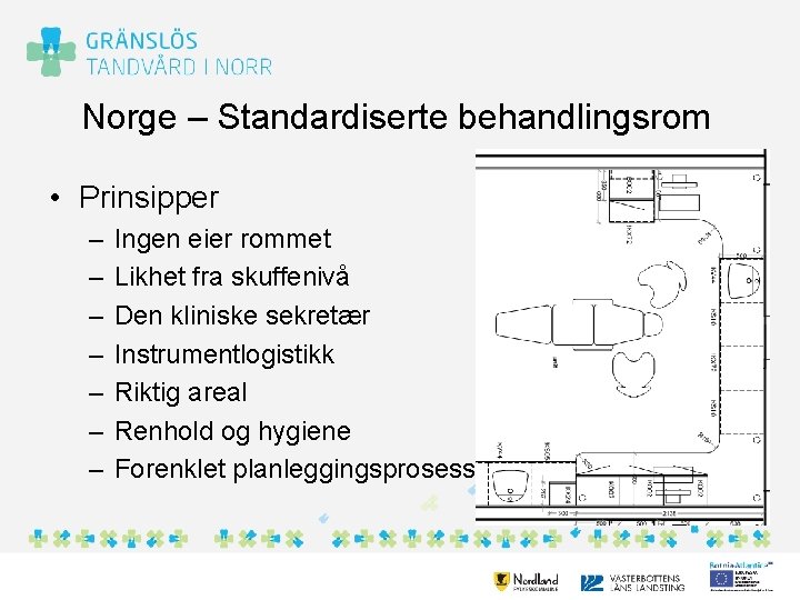 Norge – Standardiserte behandlingsrom • Prinsipper – – – – Ingen eier rommet Likhet