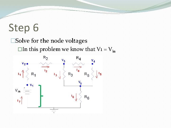 Step 6 �Solve for the node voltages �In this problem we know that V