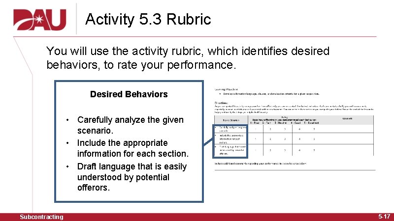 Activity 5. 3 Rubric You will use the activity rubric, which identifies desired behaviors,