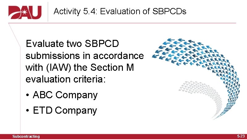 Activity 5. 4: Evaluation of SBPCDs Evaluate two SBPCD submissions in accordance with (IAW)