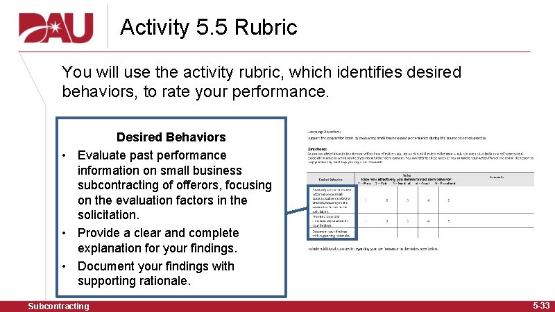 Activity 5. 5 Rubric You will use the activity rubric, which identifies desired behaviors,