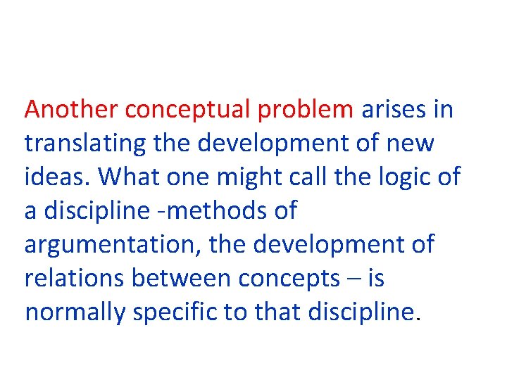 Another conceptual problem arises in translating the development of new ideas. What one might Another conceptual problem arises in translating the development of new ideas. What one might