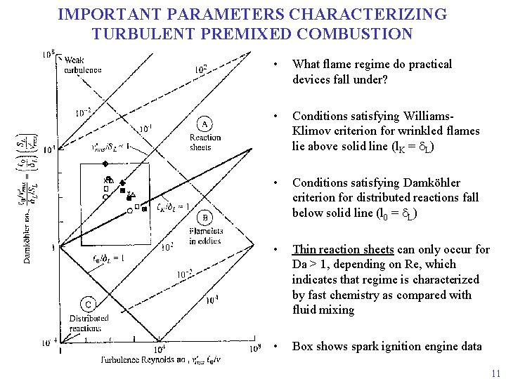 IMPORTANT PARAMETERS CHARACTERIZING TURBULENT PREMIXED COMBUSTION • What flame regime do practical devices fall