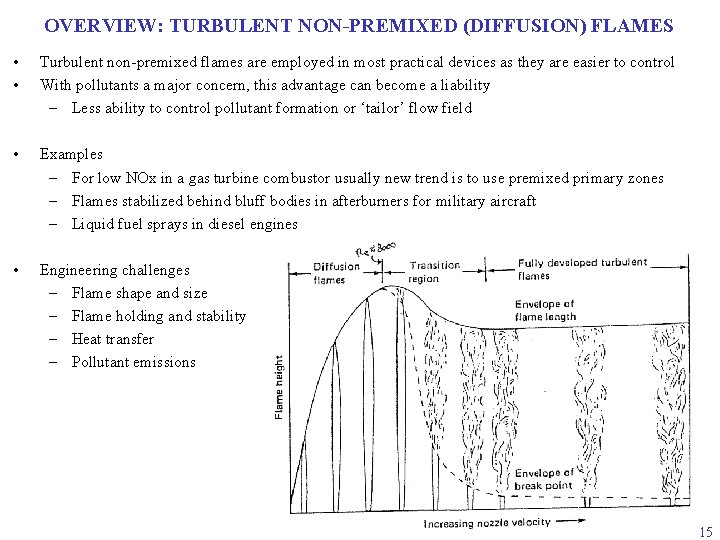 OVERVIEW: TURBULENT NON-PREMIXED (DIFFUSION) FLAMES • • Turbulent non-premixed flames are employed in most