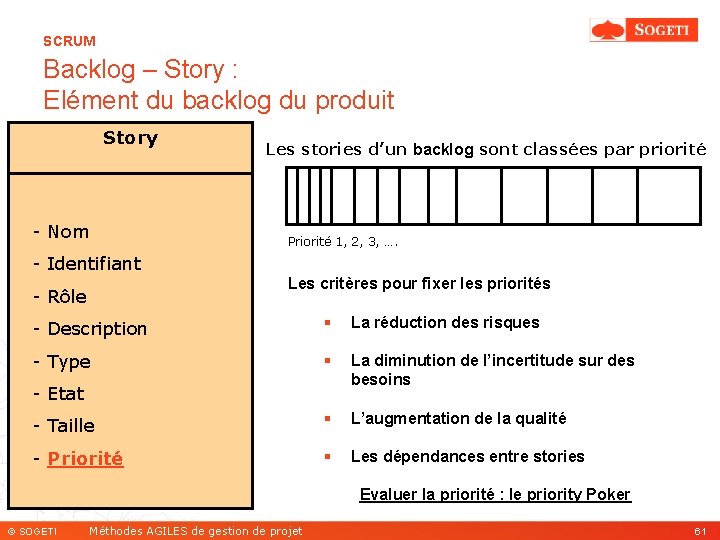 SCRUM Backlog – Story : Elément du backlog du produit Story - Nom Les