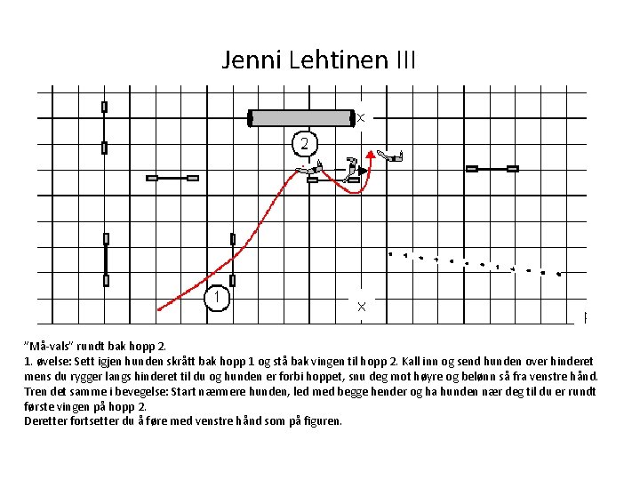 Jenni Lehtinen III ”Må-vals” rundt bak hopp 2. 1. øvelse: Sett igjen hunden skrått