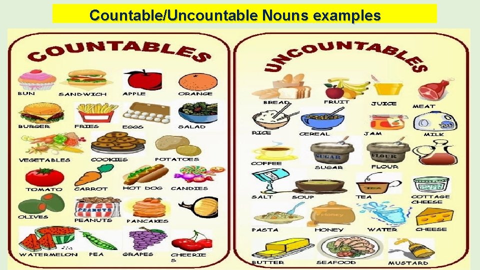 Countable/Uncountable Nouns examples 