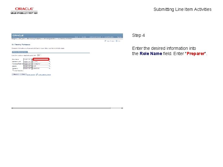 Submitting Line Item Activities Step 4 Enter the desired information into the Role Name