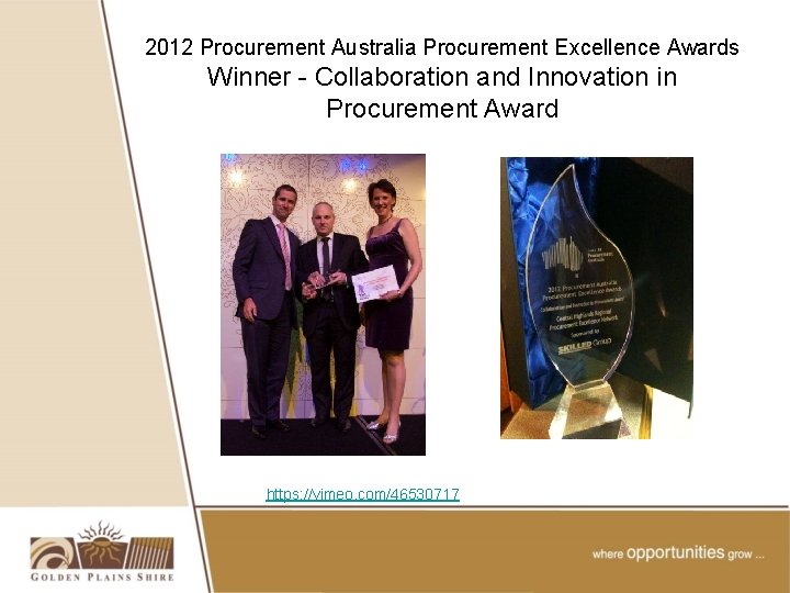 2012 Procurement Australia Procurement Excellence Awards Winner - Collaboration and Innovation in Procurement Award