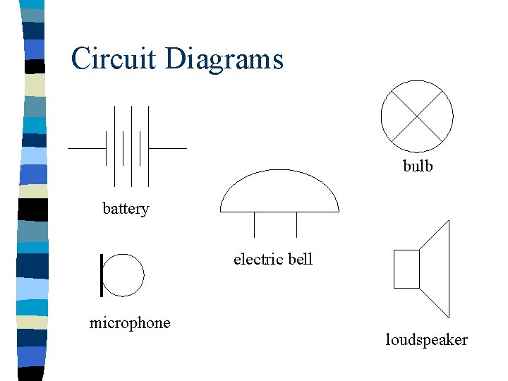 Circuit Diagrams bulb battery electric bell microphone loudspeaker 