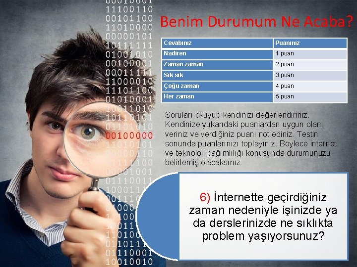 Benim Durumum Ne Acaba? Cevabınız Puanınız Nadiren 1 puan Zaman zaman 2 puan Sık