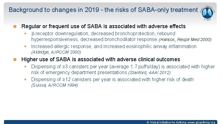 Background to changes in 2019 - the risks of SABA-only treatment Regular or frequent