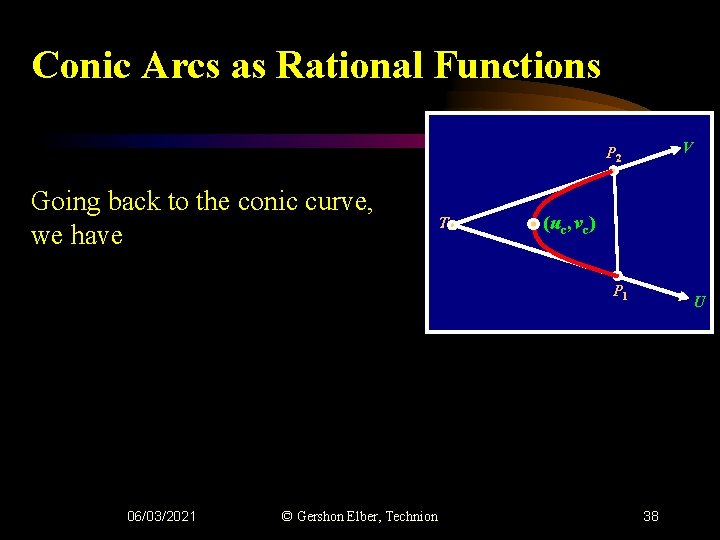Conic Arcs as Rational Functions V P 2 Going back to the conic curve,
