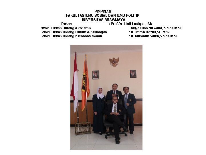 PIMPINAN FAKULTAS ILMU SOSIAL DAN ILMU POLITIK UNIVERSITAS BRAWIJAYA Dekan : Prof. Dr. Unti