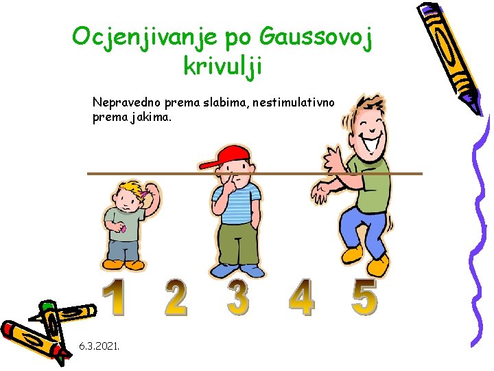 Ocjenjivanje po Gaussovoj krivulji Nepravedno prema slabima, nestimulativno prema jakima. 6. 3. 2021. 
