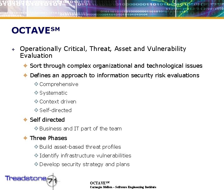 OCTAVESM ± Operationally Critical, Threat, Asset and Vulnerability Evaluation ± Sort through complex organizational